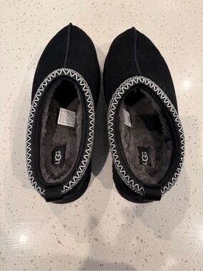 UGG Black Suede Tazz II Slip-On Slippers with Gray Trim